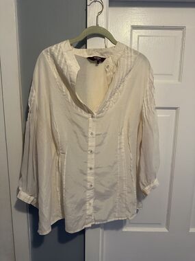 Cream Pintuck Button-Front Blouse Peasant Blouse